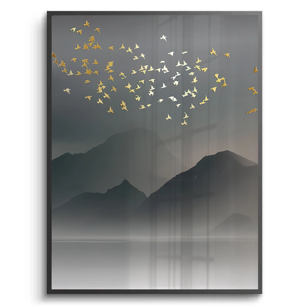 2Gold Birds and Tree Ring Set of 2 - Fine Art