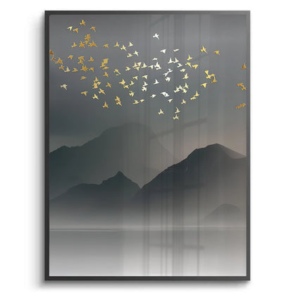 Gold Birds and Tree Ring Set of 2 - Fine Art