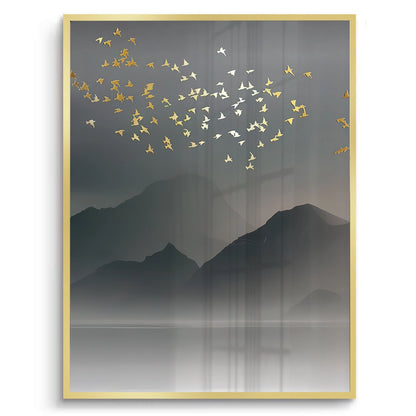 Gold Birds and Tree Ring Set of 2 - Fine Art