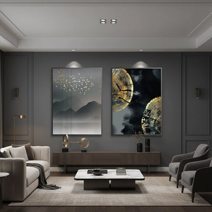 Gold Birds and Tree Ring Set of 2 - Fine Art