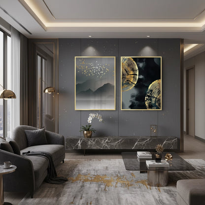 Gold Birds and Tree Ring Set of 2 - Fine Art