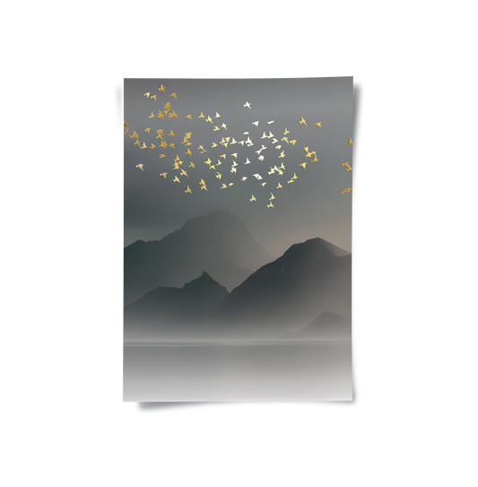 Gold Birds and Tree Ring Set of 2 - Poster