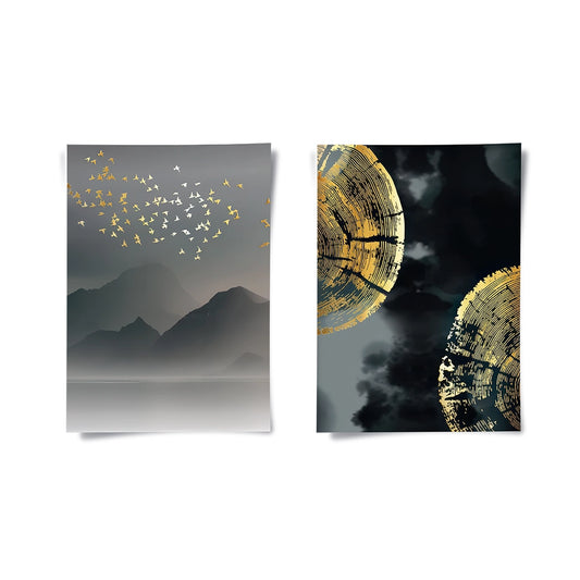 Gold Birds and Tree Ring Set of 2 - Poster