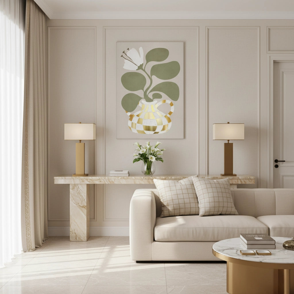 Gold Checkerboard Vase - Canvas - Jasmineart.ae