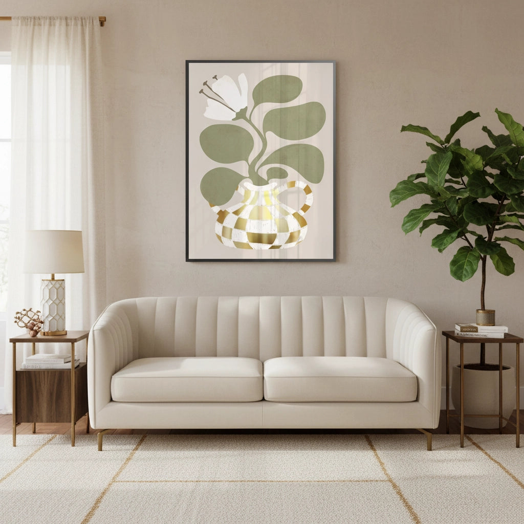 Gold Checkerboard Vase - Fine Art - Jasmineart.ae