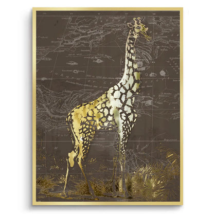 Golden Giraffe on Vintage Map - Fine Art