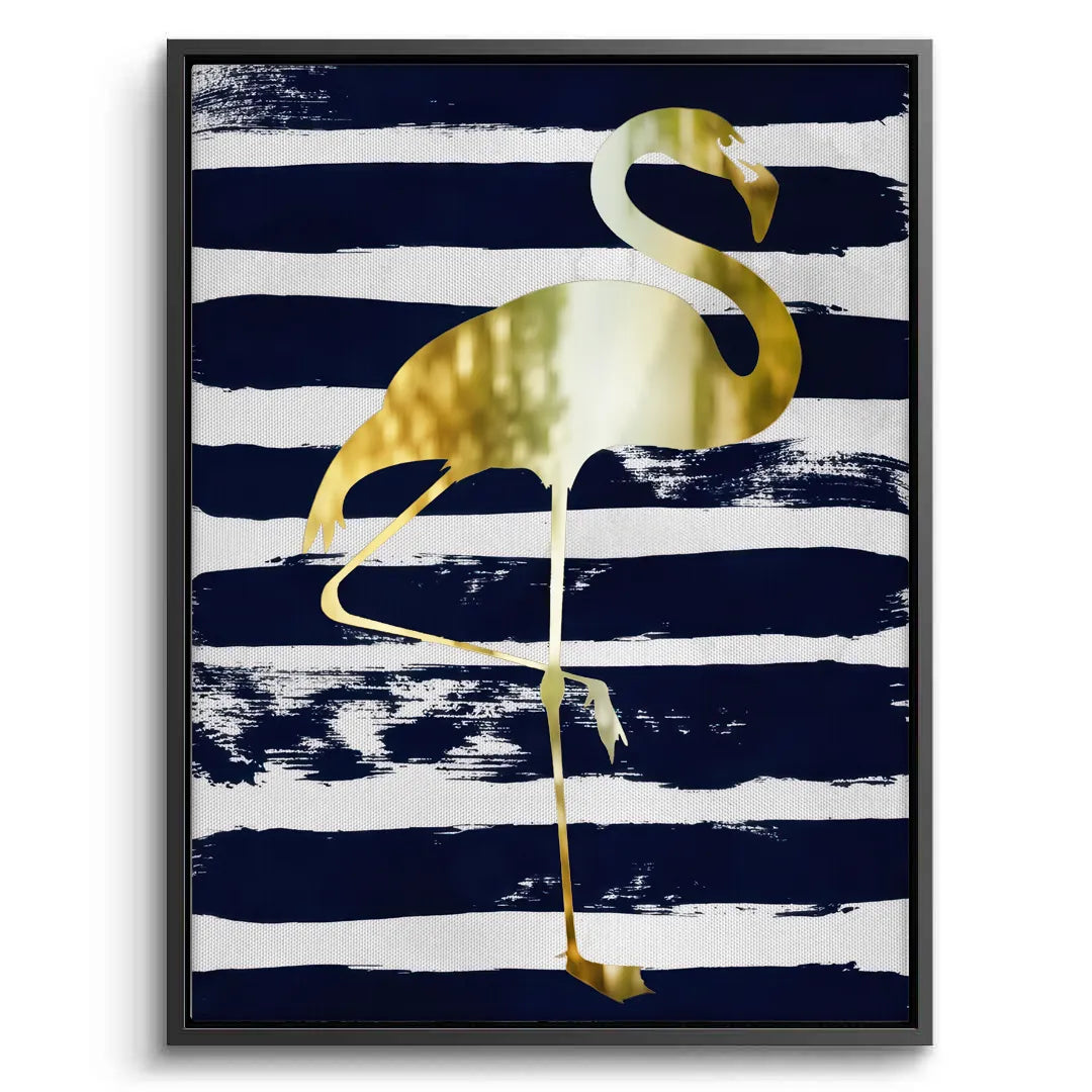 Gold Flamingo,Navy Blue - Canvas - Jasmineart.ae