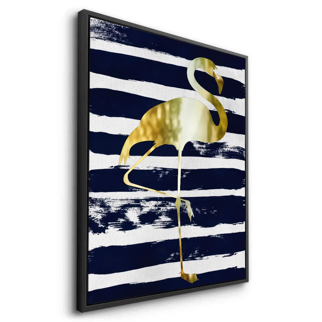 Gold Flamingo,Navy Blue - Canvas - Jasmineart.ae