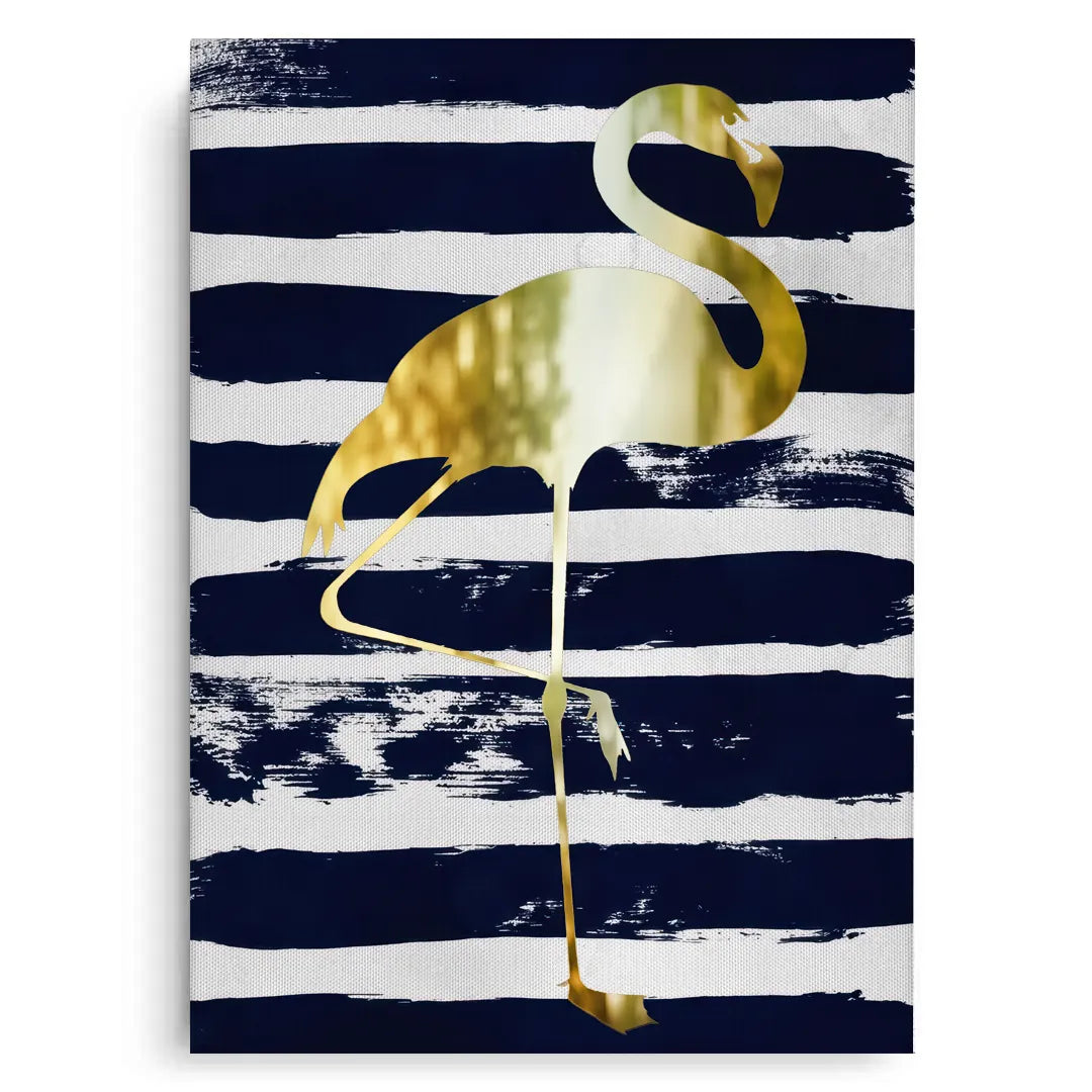 2Gold Flamingo,Navy Blue - Canvas