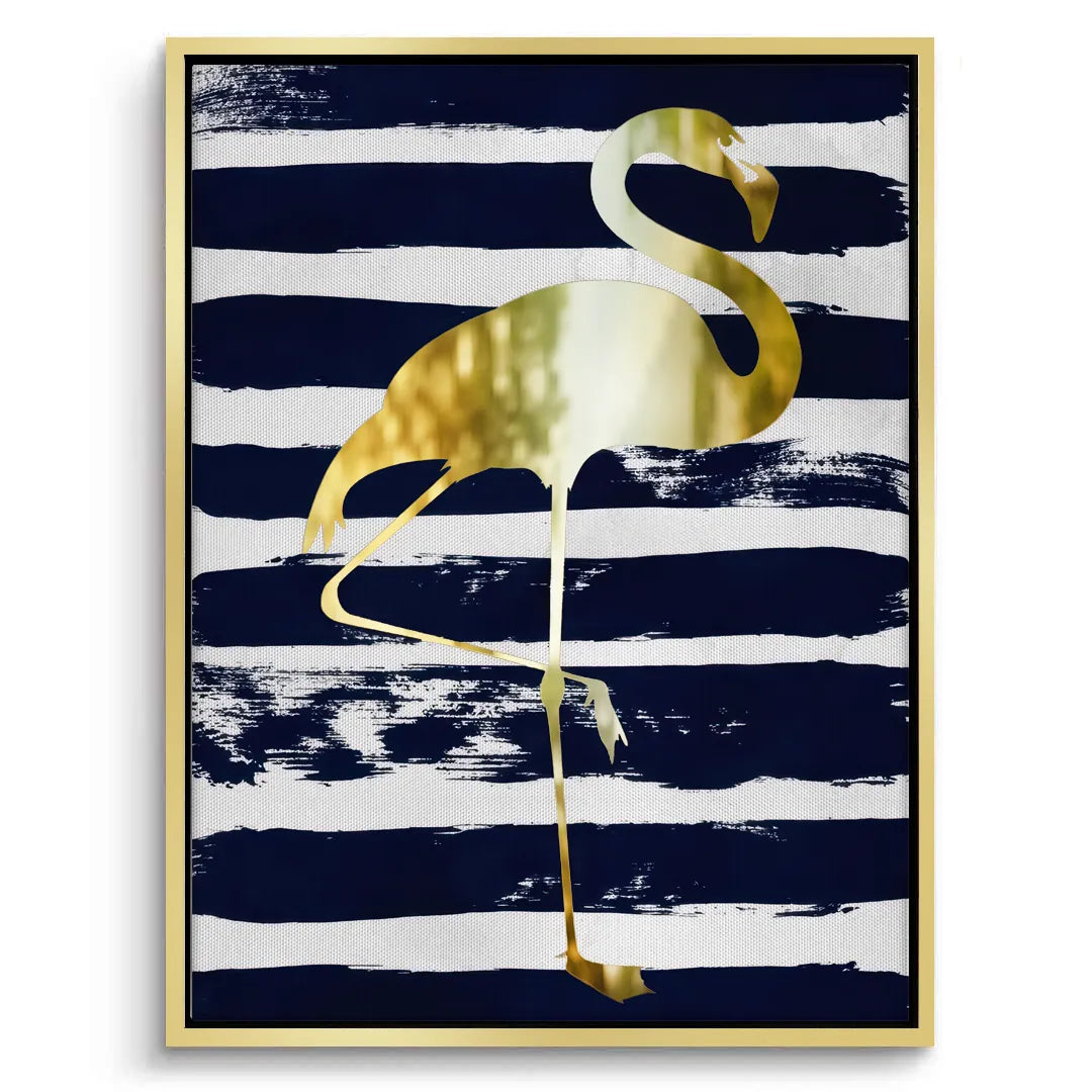 Gold Flamingo,Navy Blue - Canvas - Jasmineart.ae