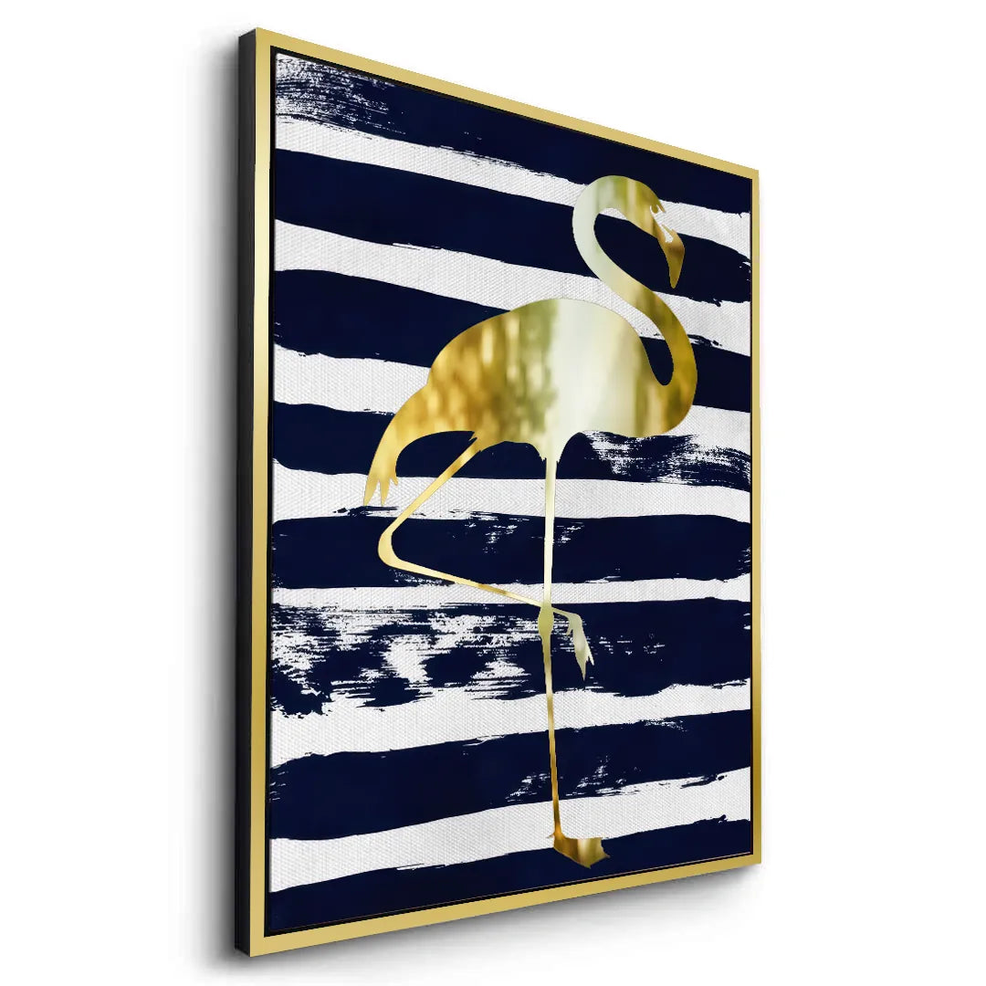 Gold Flamingo,Navy Blue - Canvas - Jasmineart.ae