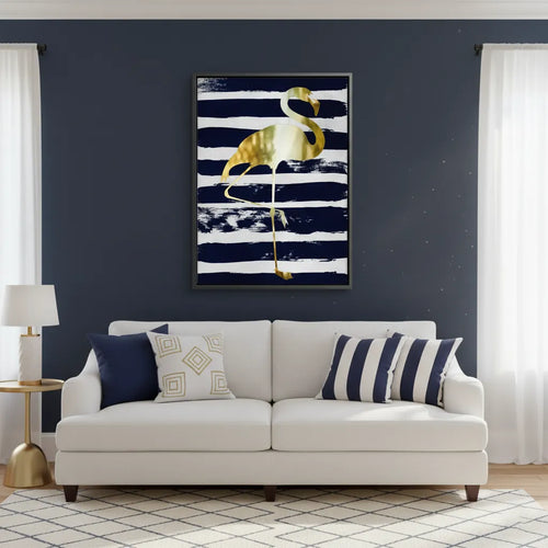 Gold Flamingo,Navy Blue - Canvas