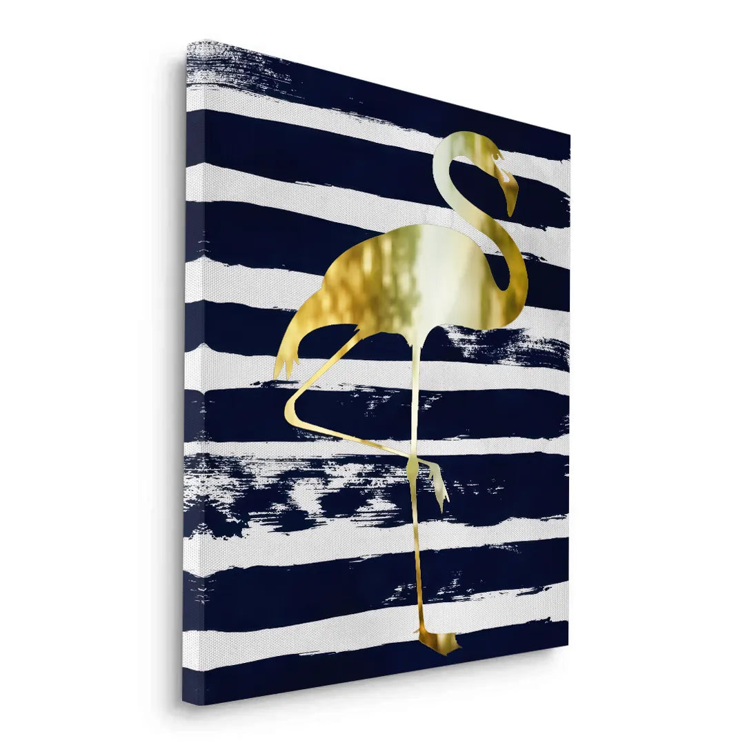 2Gold Flamingo,Navy Blue - Canvas