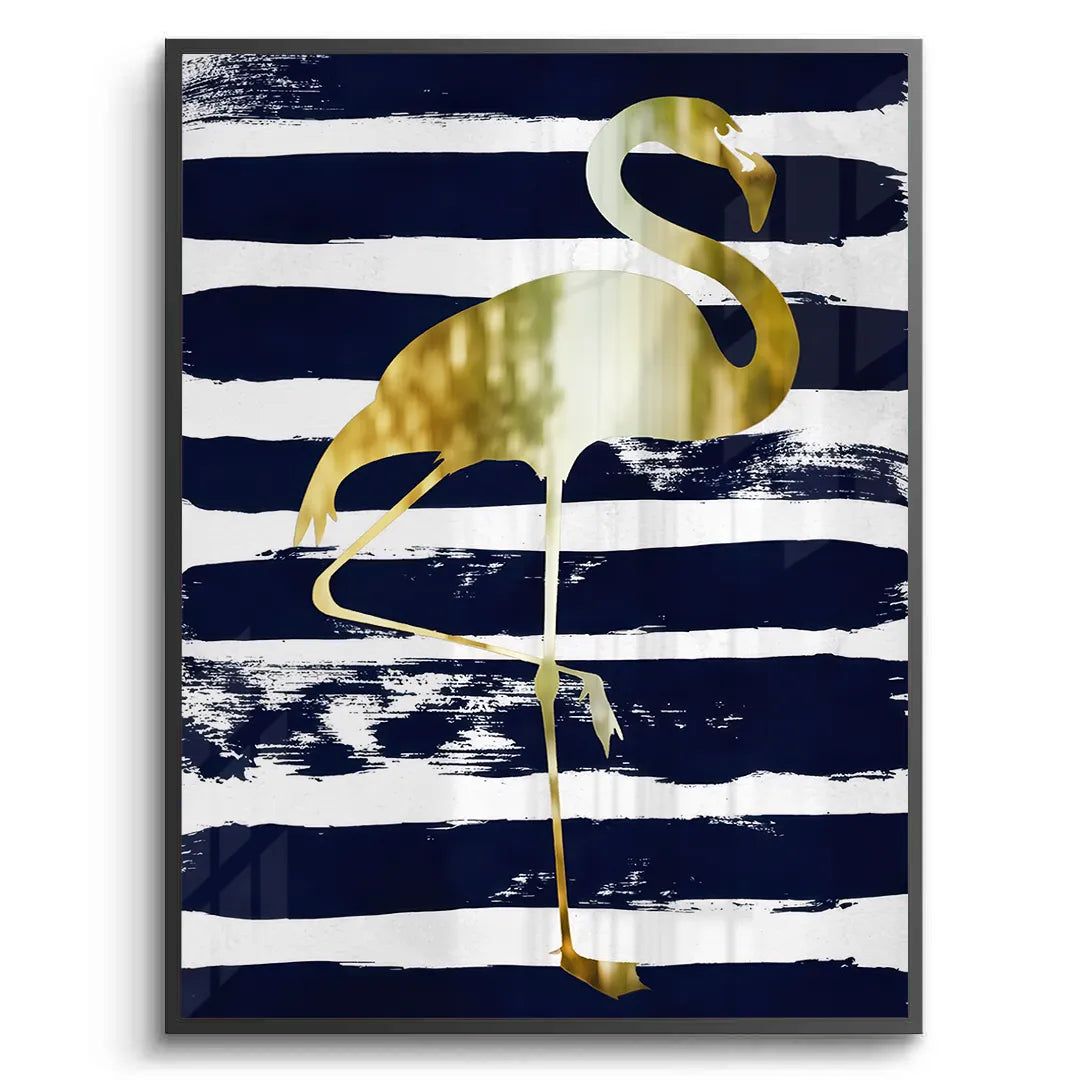 Gold Flamingo,Navy Blue - Fine Art - Jasmineart.ae