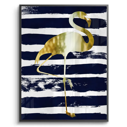 Gold Flamingo,Navy Blue - Fine Art