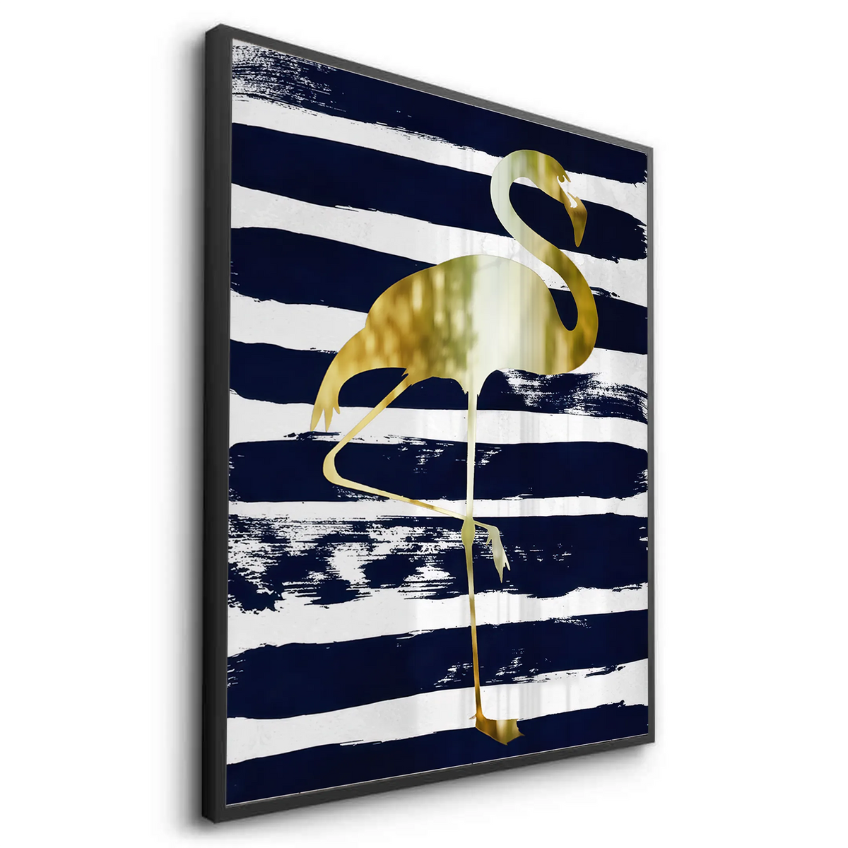 Gold Flamingo,Navy Blue - Fine Art - Jasmineart.ae