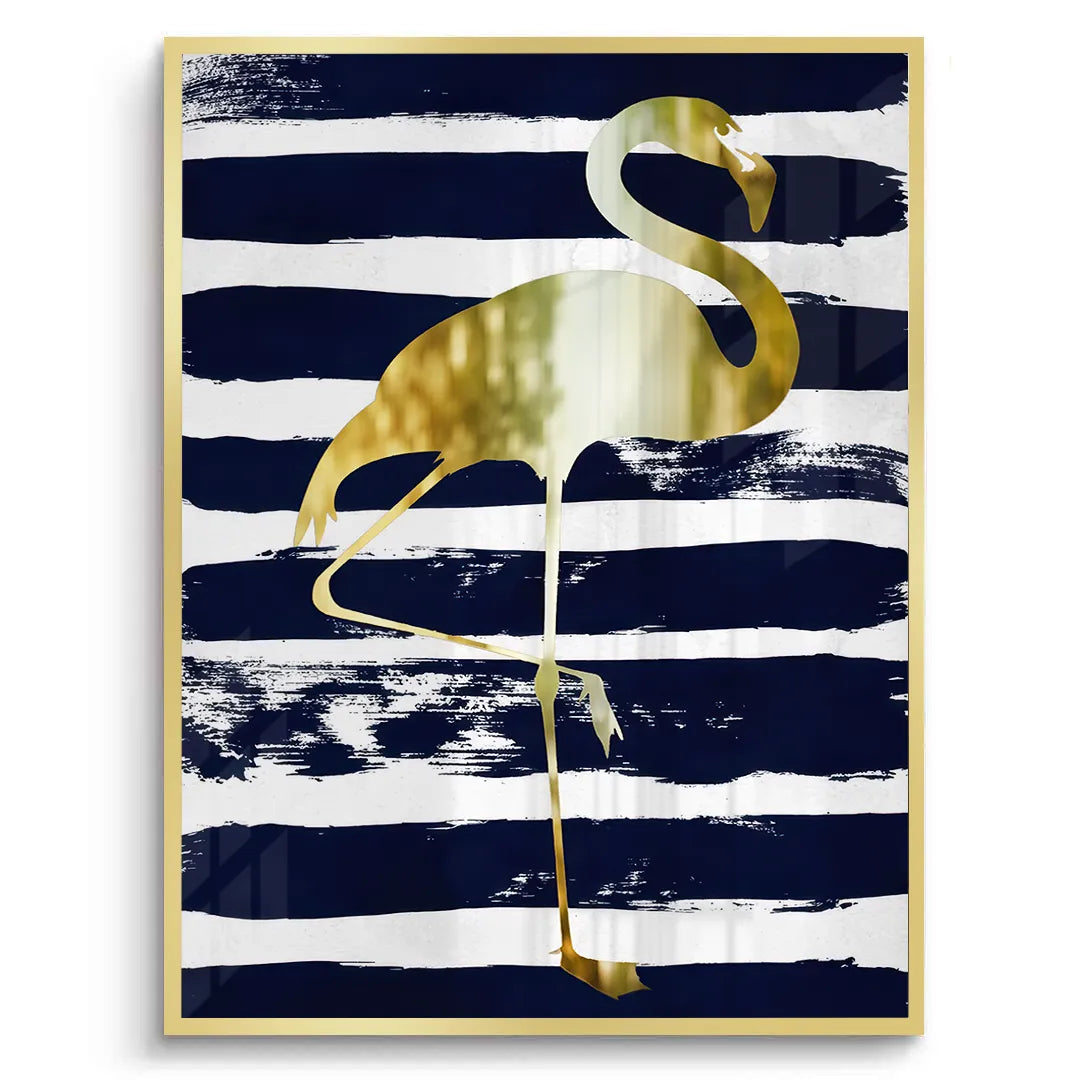 Gold Flamingo,Navy Blue - Fine Art - Jasmineart.ae