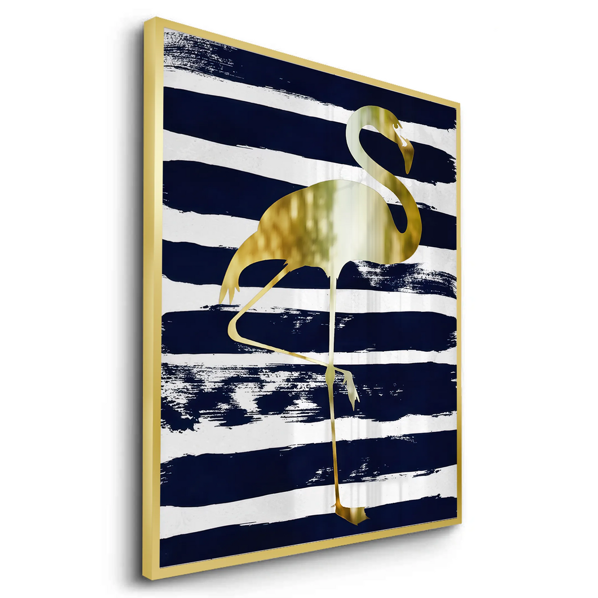 Gold Flamingo,Navy Blue - Fine Art - Jasmineart.ae