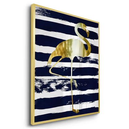 Gold Flamingo,Navy Blue - Fine Art