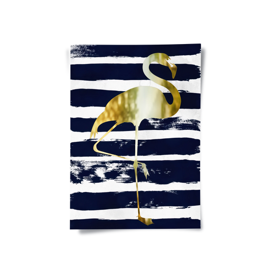 Gold Flamingo,Navy Blue - Poster