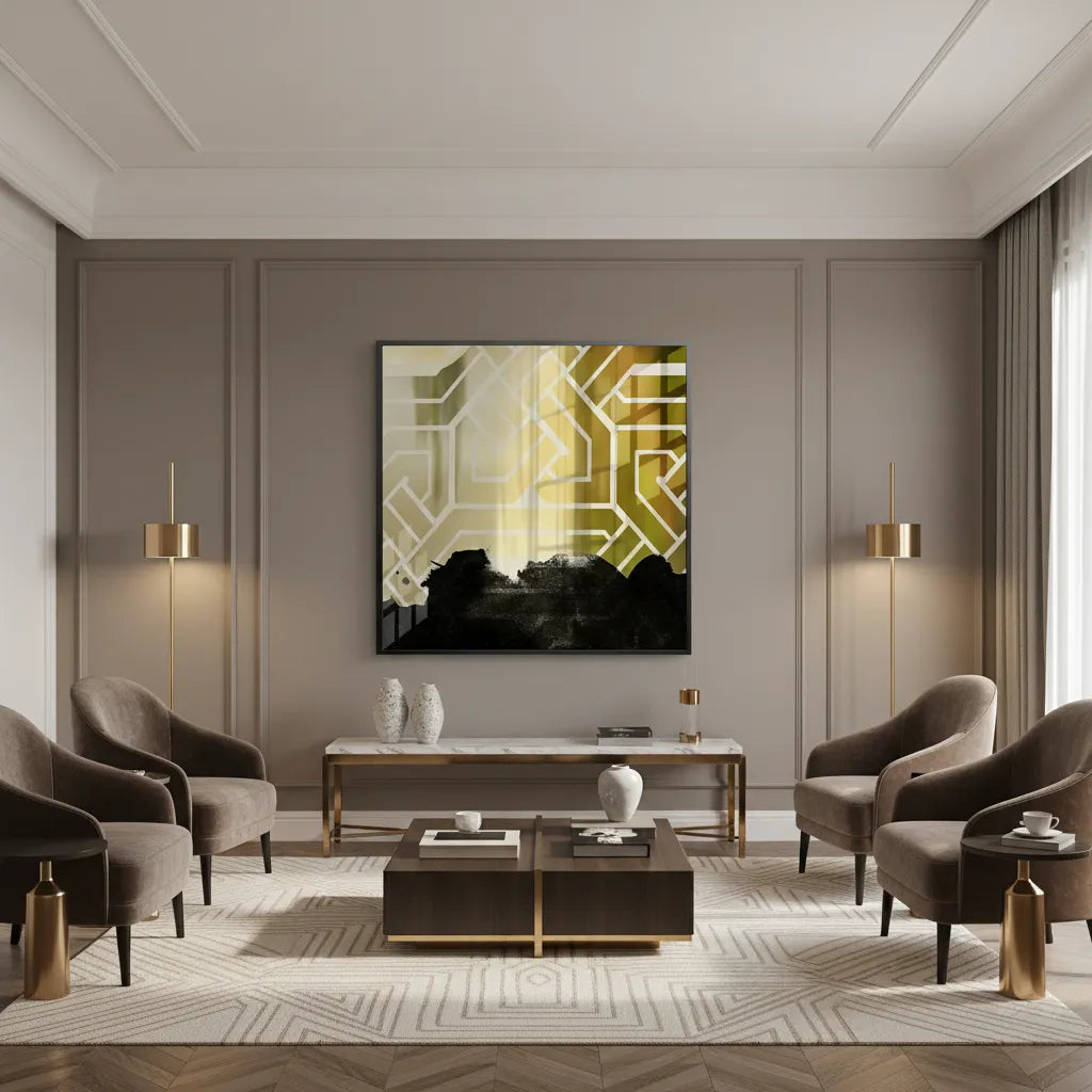 Gold Geometric Abstract - Fine Art - Jasmineart.ae