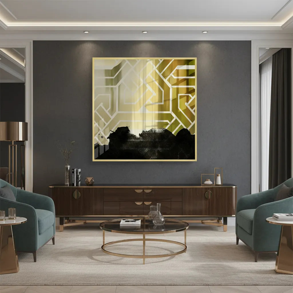 Gold Geometric Abstract - Fine Art - Jasmineart.ae