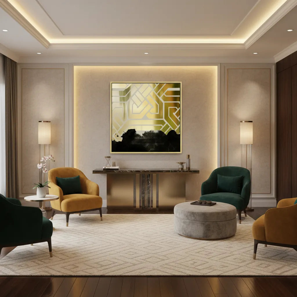 Gold Geometric Abstract  - Canvas - Jasmineart.ae