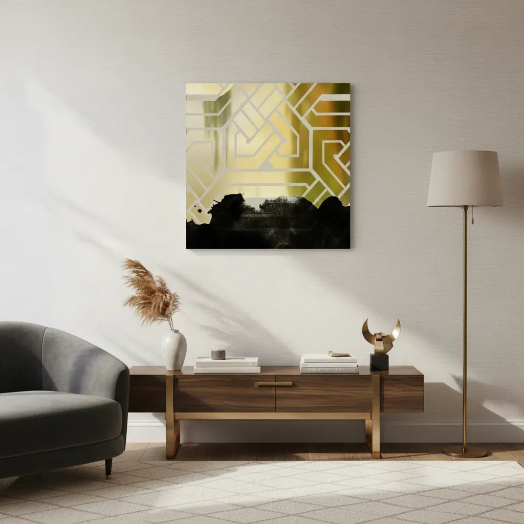Gold Geometric Abstract  - Canvas - Jasmineart.ae