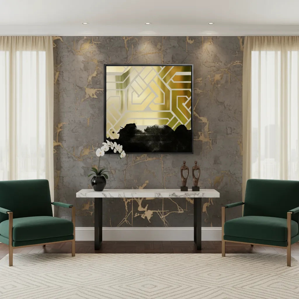 Gold Geometric Abstract  - Canvas - Jasmineart.ae