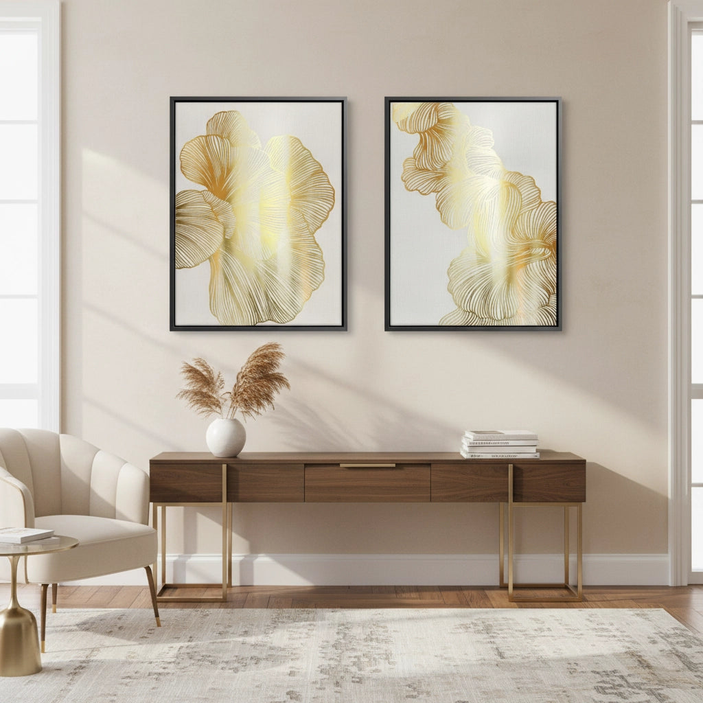 2Gold Ginkgo Leaf Set of 2 - Canvas