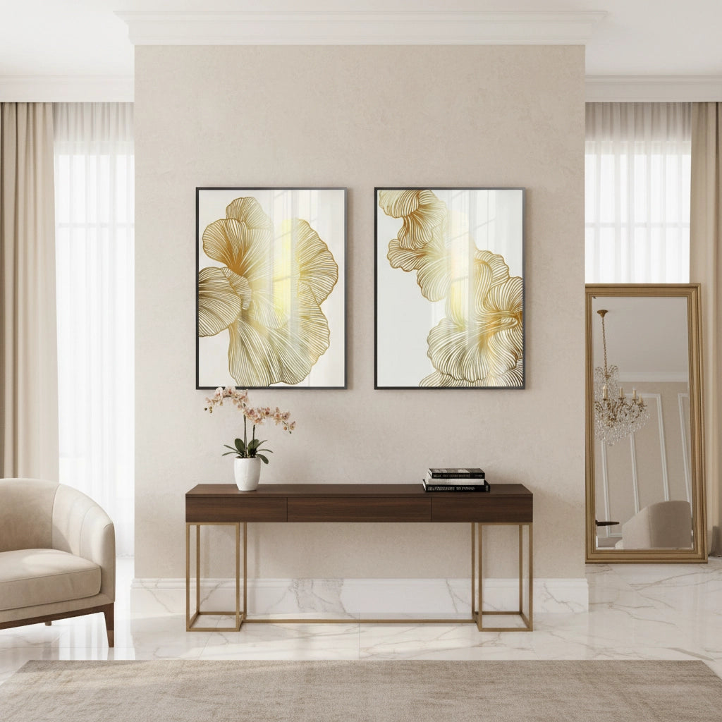 Gold Ginkgo Leaf Set of 2 - Fine Art - Jasmineart.ae