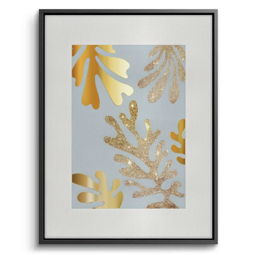 2Gold Glitter Abstract Leaves Set of 2 - Canvas