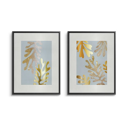Gold Glitter Abstract Leaves Set of 2 - Canvas