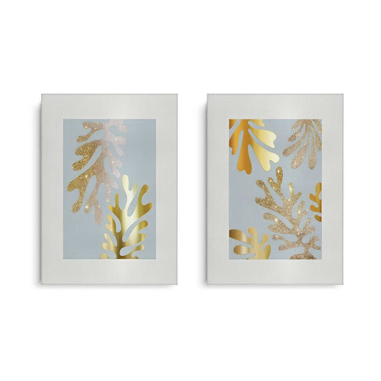 Gold Glitter Abstract Leaves Set of 2 - Canvas