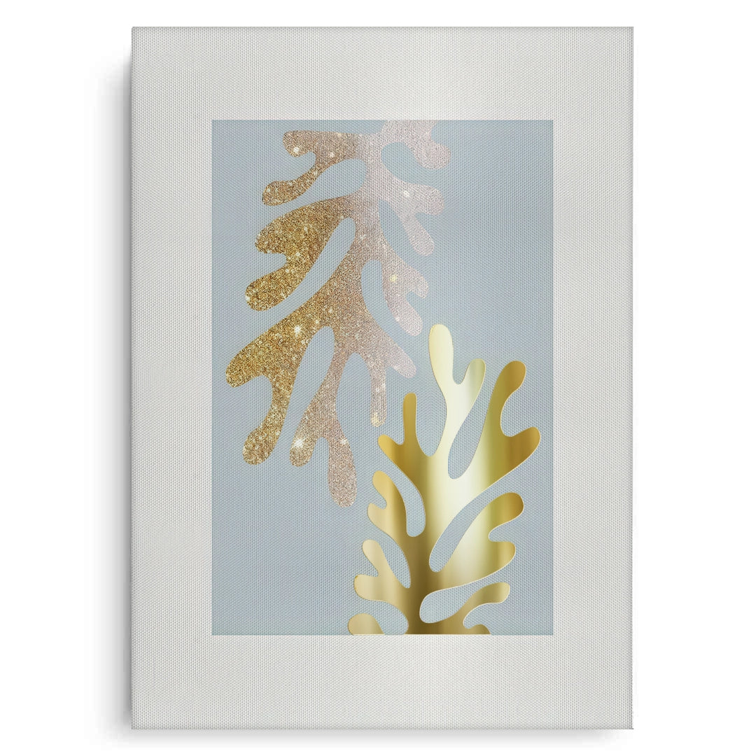 2Gold Glitter Abstract Leaves Set of 2 - Canvas