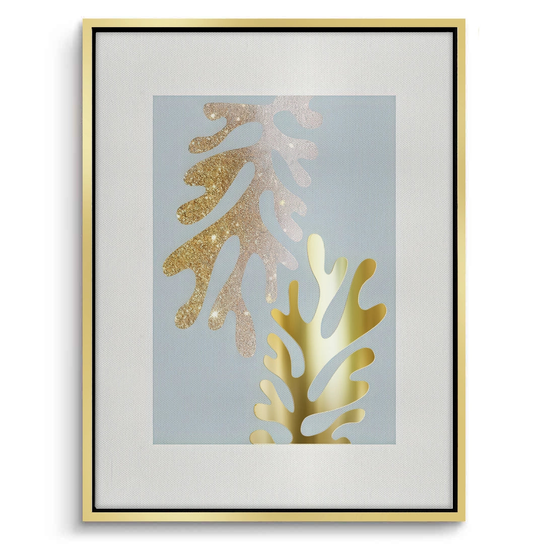 2Gold Glitter Abstract Leaves Set of 2 - Canvas