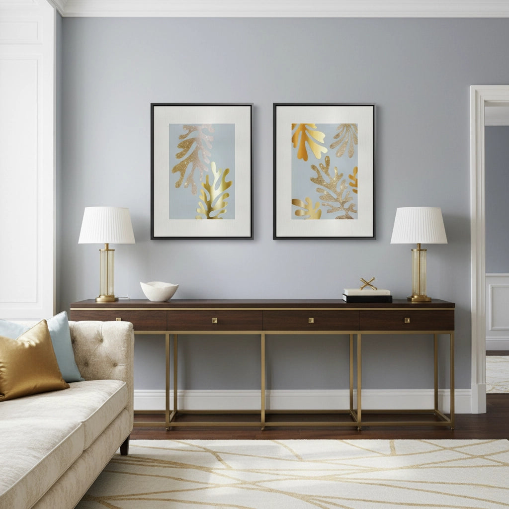 2Gold Glitter Abstract Leaves Set of 2 - Canvas