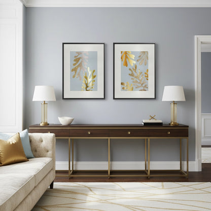 Gold Glitter Abstract Leaves Set of 2 - Canvas