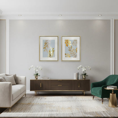 Gold Glitter Abstract Leaves Set of 2 - Canvas