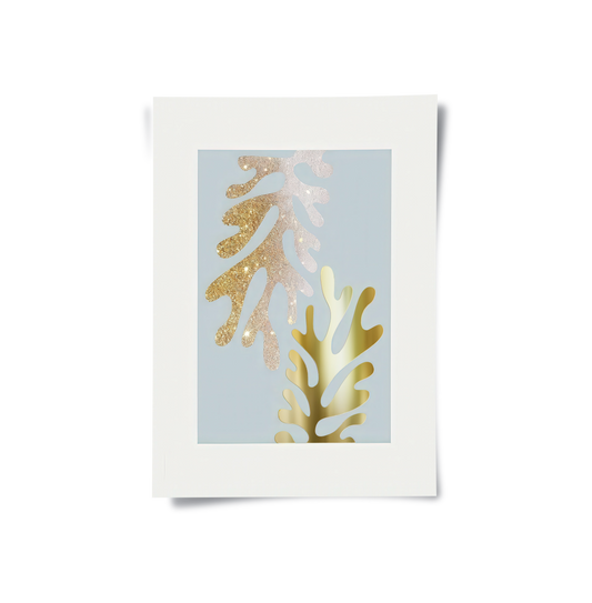 Gold Glitter Abstract Leaves Set of 2 - Poster