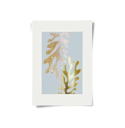 Gold Glitter Abstract Leaves Set of 2 - Poster