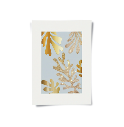 Gold Glitter Abstract Leaves Set of 2 - Poster