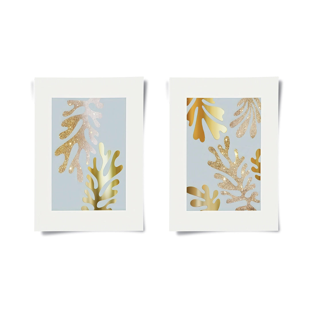 2Gold Glitter Abstract Leaves Set of 2 - Poster