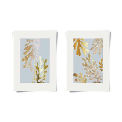 Gold Glitter Abstract Leaves Set of 2 - Poster