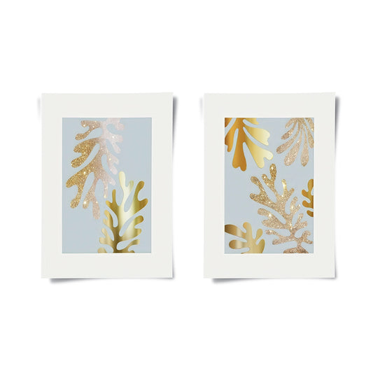 Gold Glitter Abstract Leaves Set of 2 - Poster