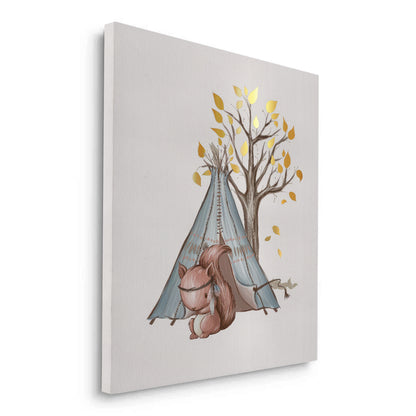 Gold Leaf Teepee Squirrel - Canvas