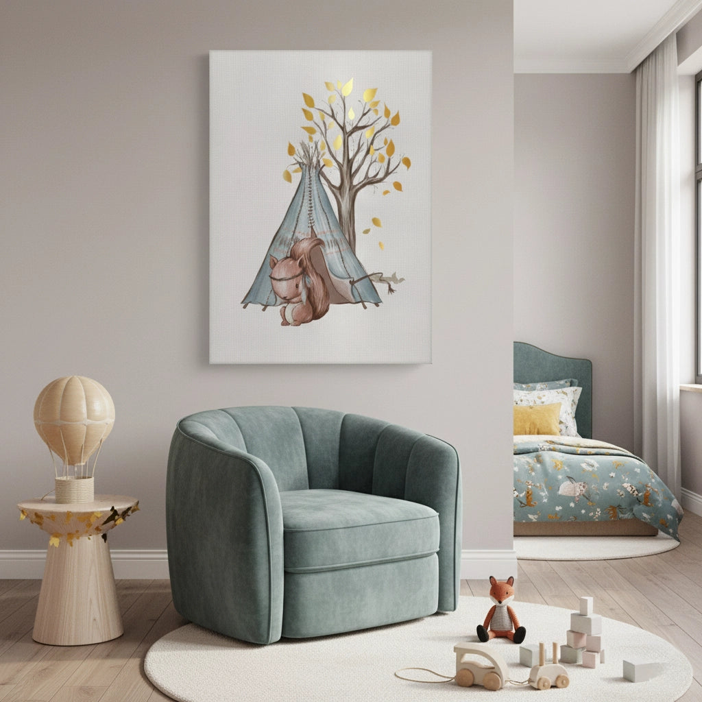 Gold Leaf Teepee Squirrel - Canvas - Jasmineart.ae
