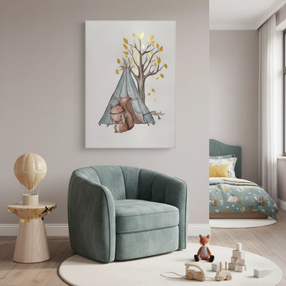 Gold Leaf Teepee Squirrel - Canvas
