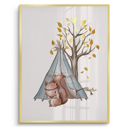 Gold Leaf Teepee Squirrel - Fine Art
