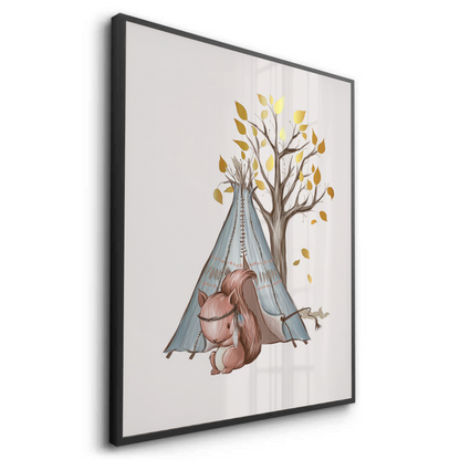 Gold Leaf Teepee Squirrel - Fine Art